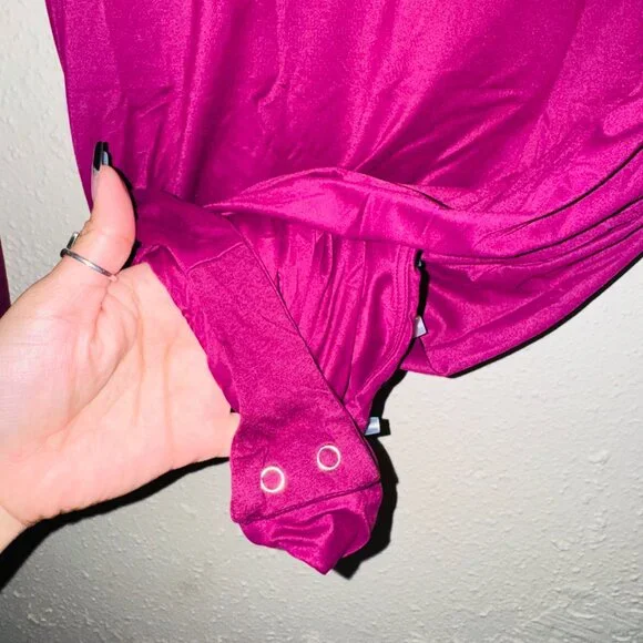 Victoria's Secret Dark Plum Satin Long Sleeve High Neck Bodysuit - Picture 4 of 6